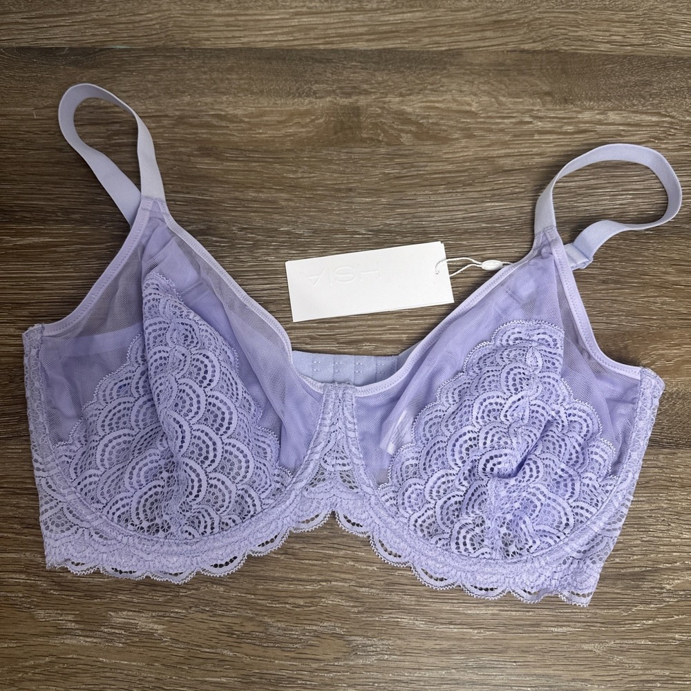 HSIA Lace Underwire Bra 36H Lavender Full Coverage Unlined Sheer Mesh Support